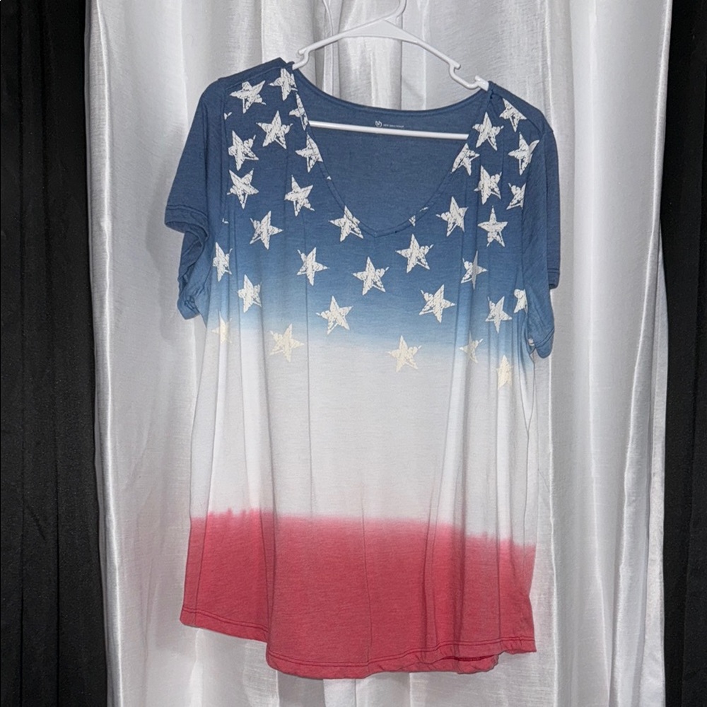 New Directions Women's Blue and Red Star Top